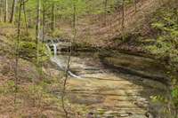 Waterfall view from off grid cabin