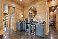 Coffee bar area in front of 2 downstairs guest rooms
