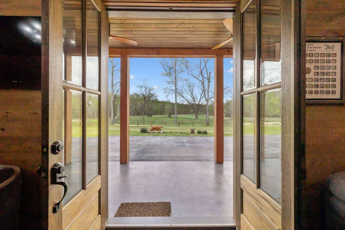 Entrance to main lodge with covered porch