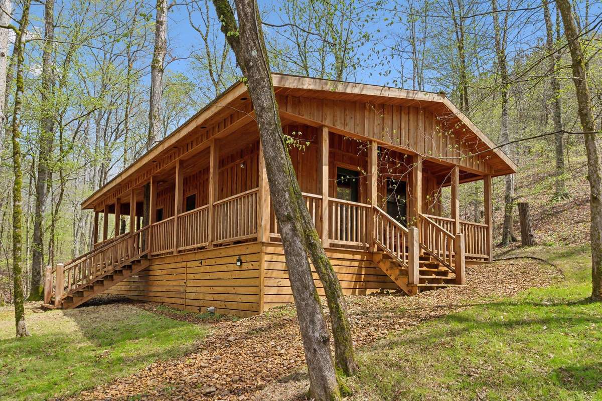 Close up of the off grid cabin