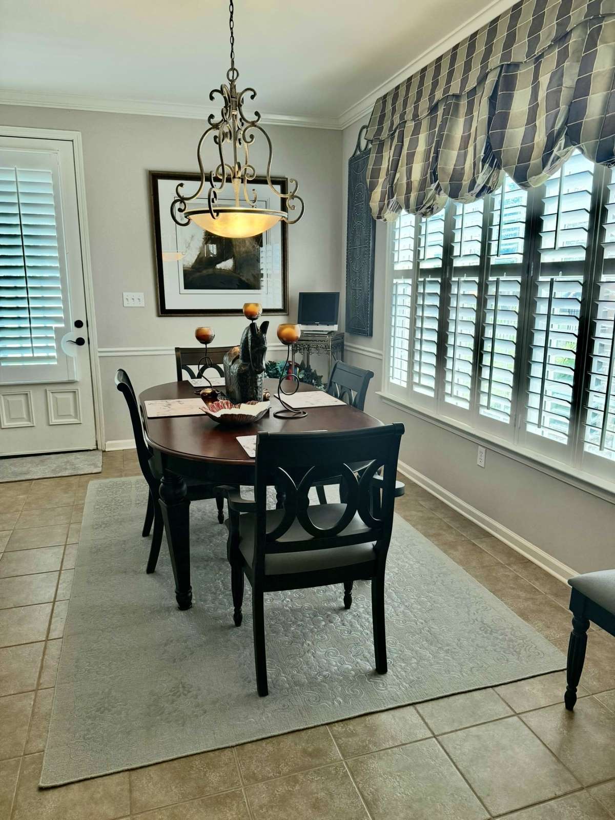All Furniture Stays, all Window Treatments Stay, all Art and Accessory's stay. Seller just taking personal Items of her choice.