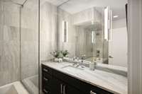 Bedroom 2 - floor to ceiling stone.