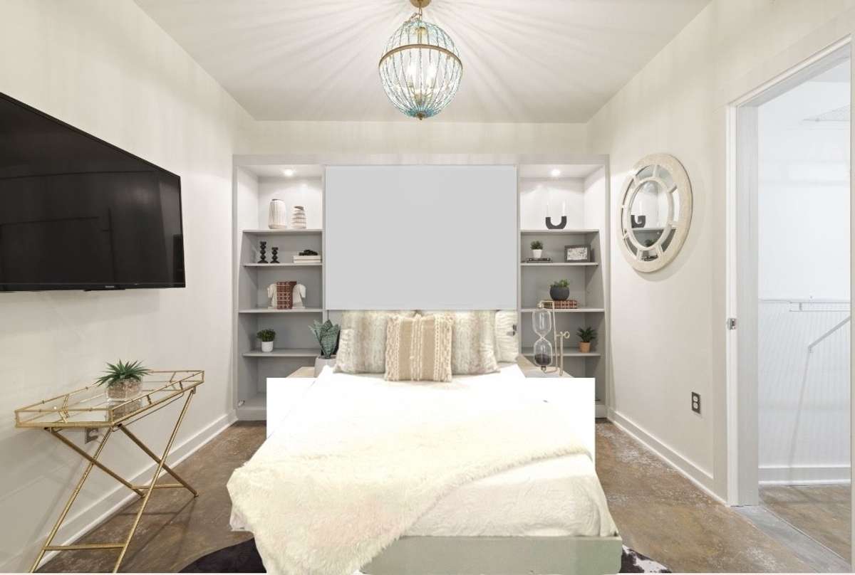 With the pull-down murphy bed open.
