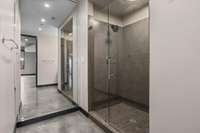 Another view of the bathroom.  Floor-to-ceiling mirror.