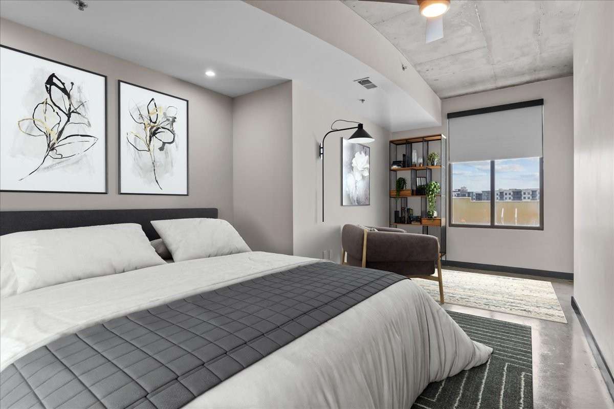 Virtually staged primary bedroom!