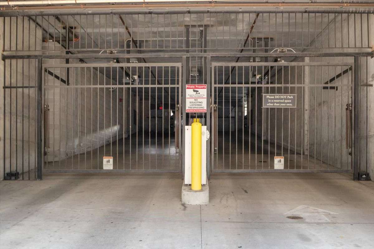 Secured gates in and out of the parking garage.