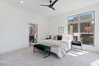 Primary ensuite also has tall ceilings, tons of light and it's own private wrap-around balcony. Perfect porch-sitting weather is approaching!