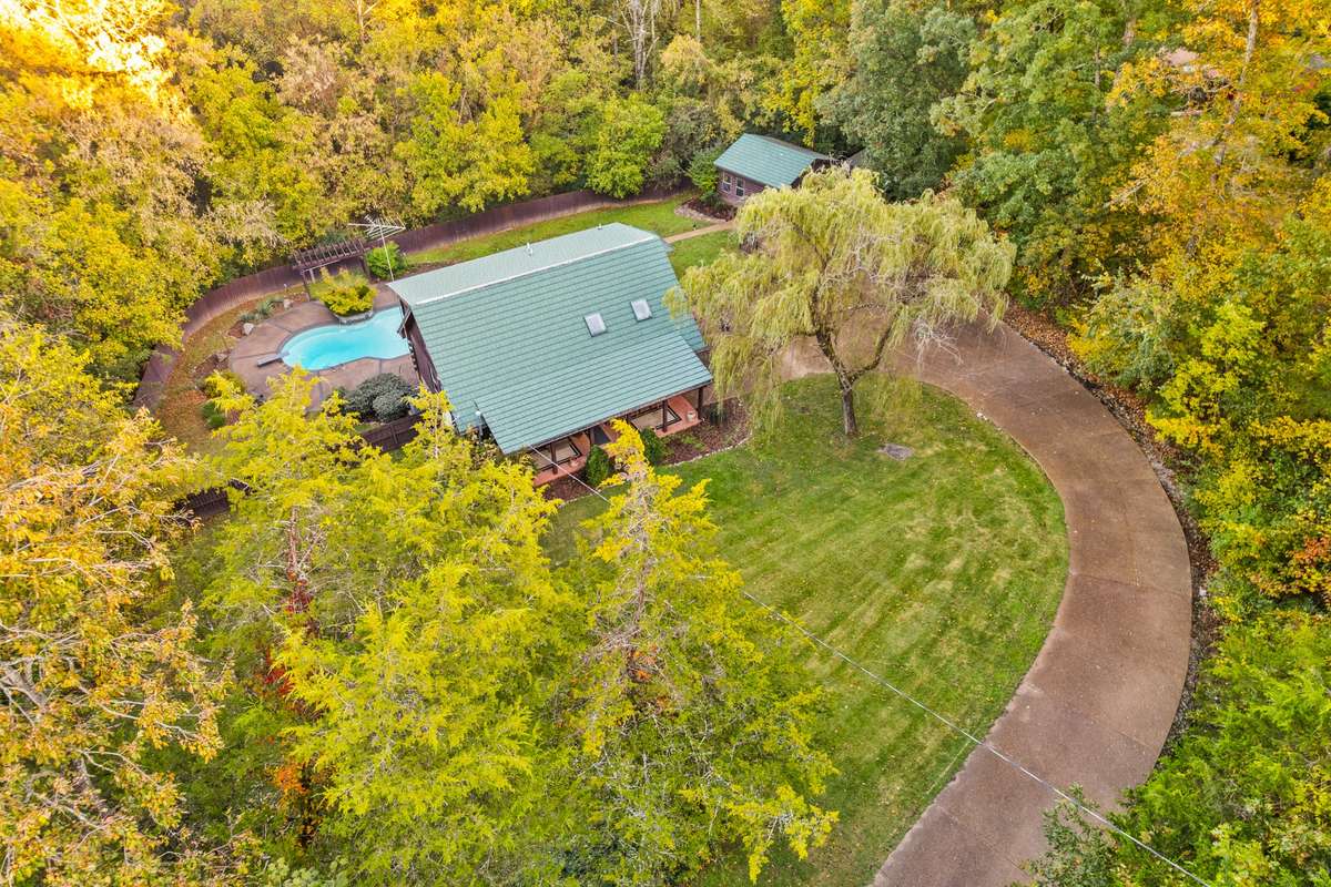 Aerial view of your hidden cabin escape — 2.08 private, wooded acres at 1396 Pleasant Hill Rd!