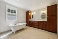 Double Sinks and Cabinets Round out this Dream Bathroom
