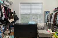 Spacious walk-in closet with window