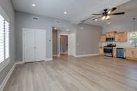 Full kitchen downstairs with gas stovetop