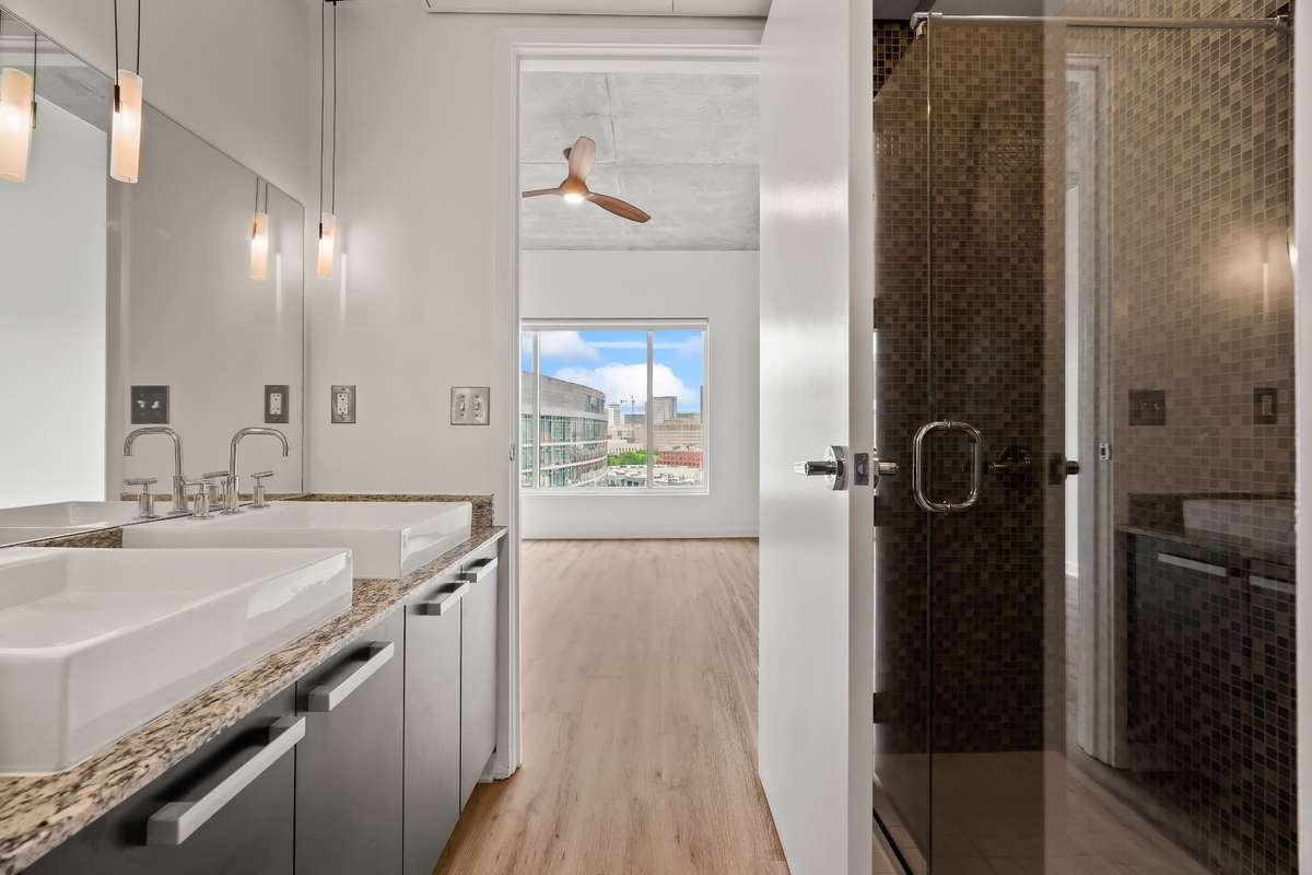 Primary Bedroom Bathroom with double vanities.
