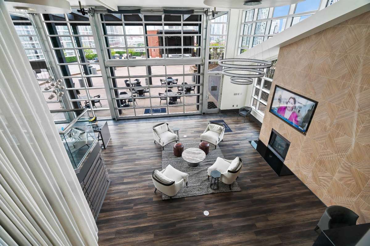 The Icon's Ultra Lounge is located on the 9th Floor. Garage Doors, which opens for parties and cool days, lead to the patio with gas grills, fire pits and one of two swimming pools.