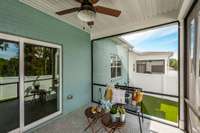 A ceiling fan keeps the space comfortable year-round, whether you’re sipping coffee in the morning or relaxing in the evening.