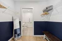 From the main bedroom, there is a massive walk through closet that leads to the en suite bathroom. Lots of room for guests to put their luggage here, so they don't have to trip over it while walking in the bedroom.