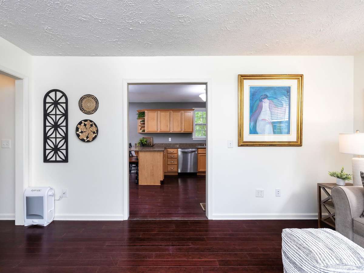 View from living area into Kitchen.