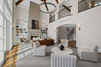 Flooded with natural light, this stunning space showcases floor-to-ceiling windows that frame breathtaking Williamson County views.