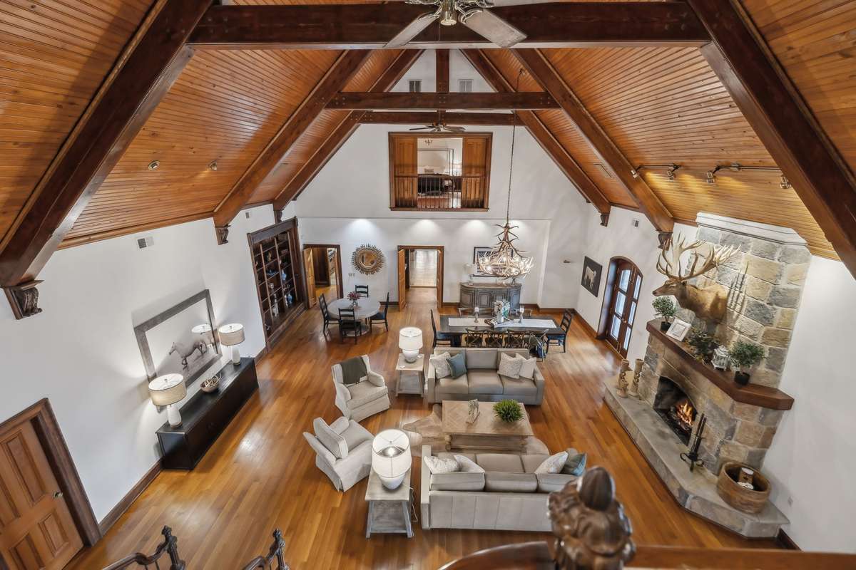 Family Room built with solid wood beams and doors from the property