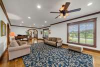 Relax fireside and enjoy panoramic views of the lake.