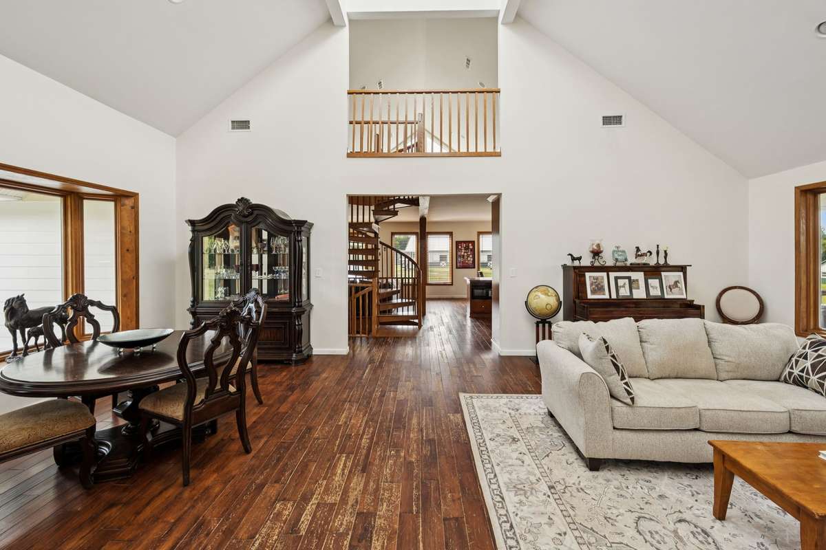 View into great room and view of loft bonus area