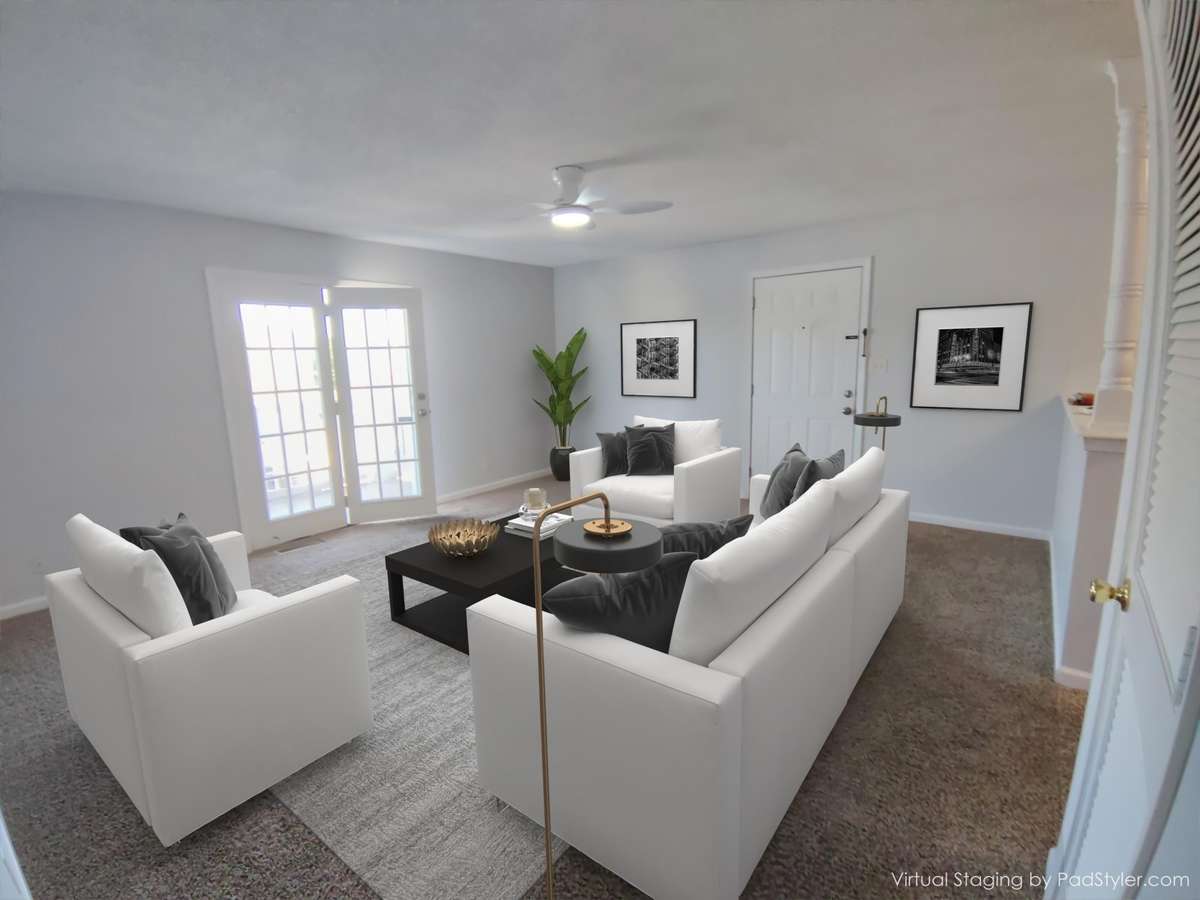 Virtual Stagging, Living Room, and rooms have all laminate Flooring