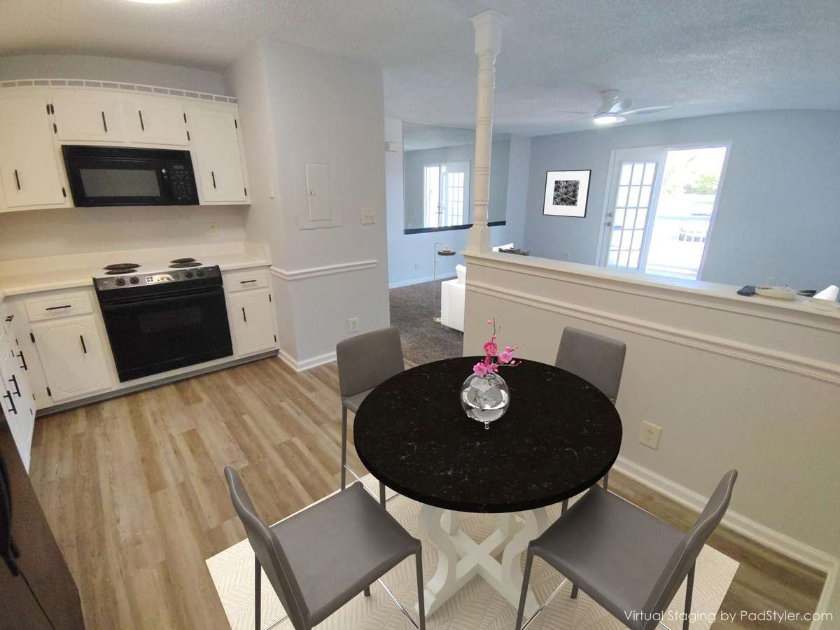 Virtual staging, laminated flooring is grayish, everything else is similar to the same