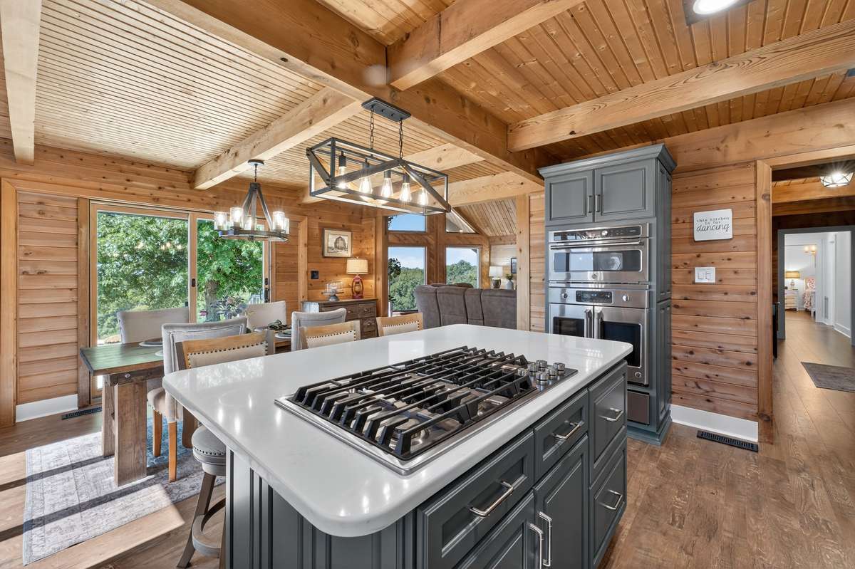 The appliance cabinet has a drawer warmer (Bosch), a GE Cafe oven and a GE Cafe Advantium which operates as a microwave and full oven, giving you a double oven option.
