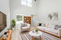 Virtually Staged Two-Story Family Room