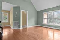 The next photo will show this room staged as a dining area, but with the separate dining room, it would also make a nice sitting area to enjoy the view of your farm animals.