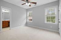 Virtual paint to show that this room has recently been repainted from brown to grey.