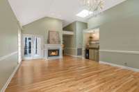 Living Room with Fireplace and Bar