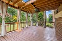 Covered deck featuring skylight adds light and charm to outdoor living.