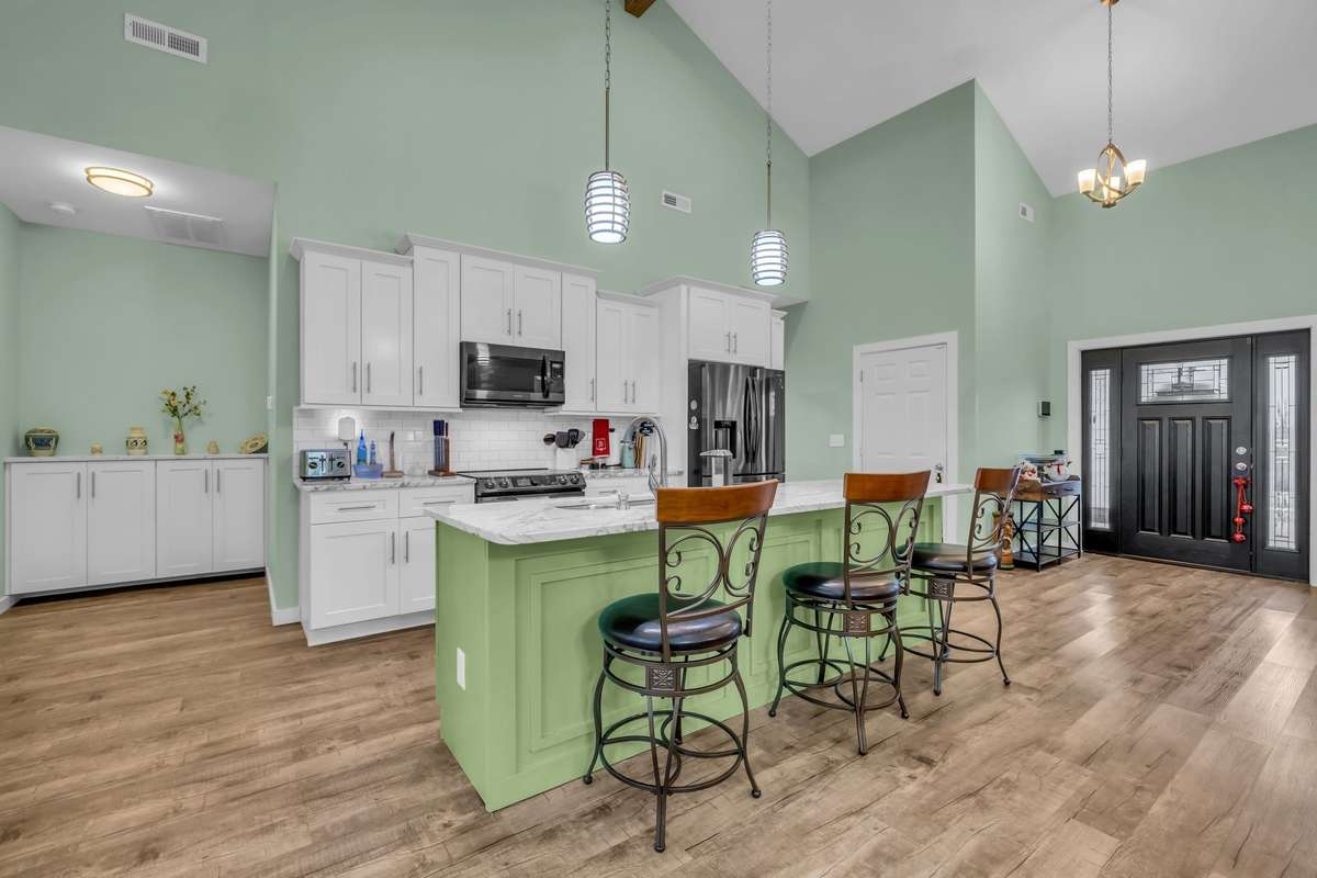 Open kitchen with large island