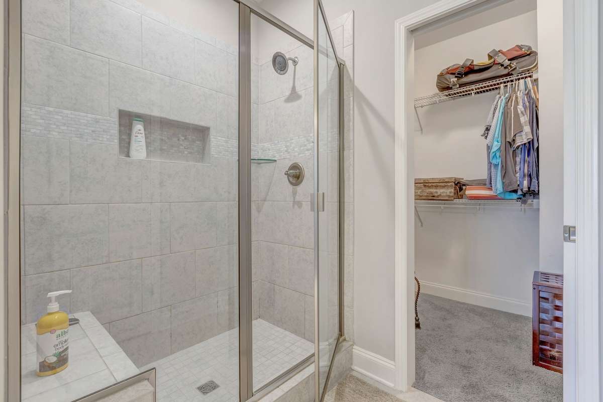 Large closet in owners suite and shower with seat built in