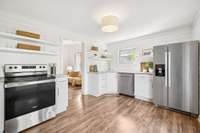 Kitchen offers plenty of natural light.