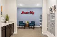 The central mailbox area just next to the main level lobby.