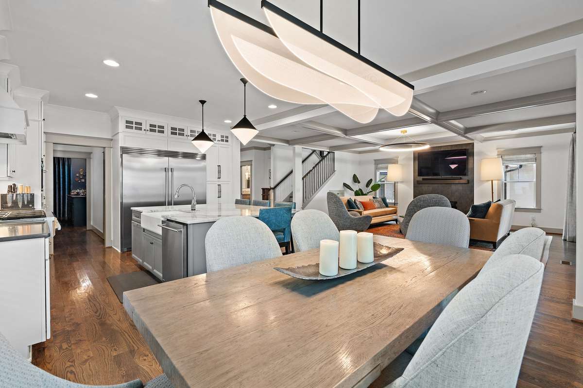 The large dining space seats at least 6--and could easily fit a table for 8 or 10.