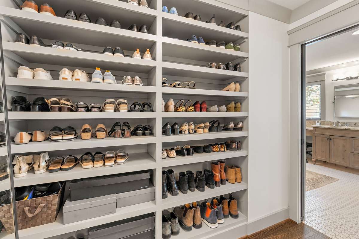This custom shoe closet is amazing!