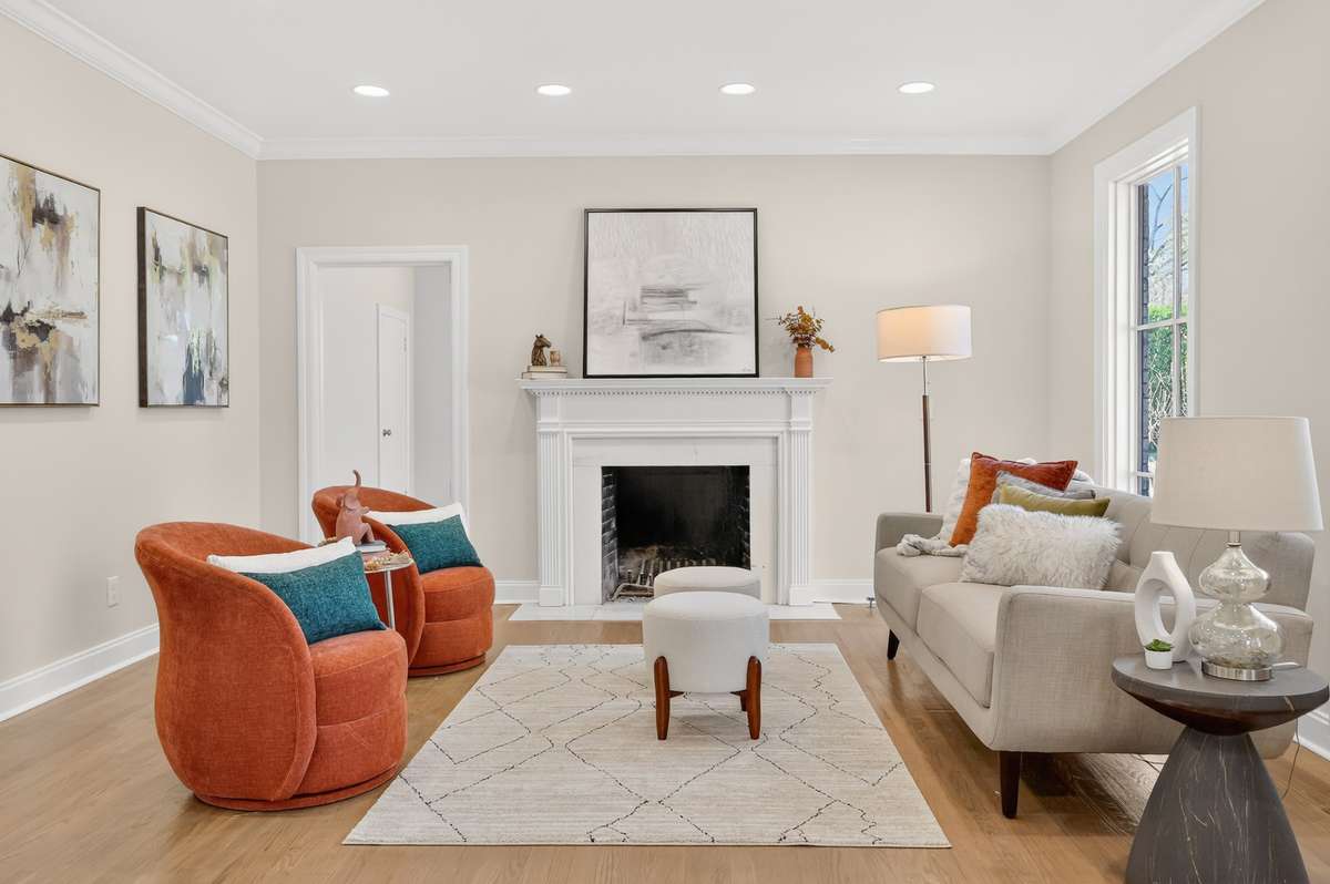 One of four fire places graces the Living Room