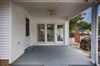 Covered back porch with ceiling fan