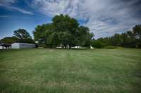 Large yard with some mature trees for shade