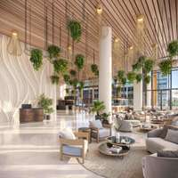 As you enter the luxurious lobby, you are welcomed by a ground-level restaurant with both indoor and outdoor seating, a high-end bar serving signature cocktails, and a convenient grab-and-go market offering cold-pressed juices, snacks, and coffee.