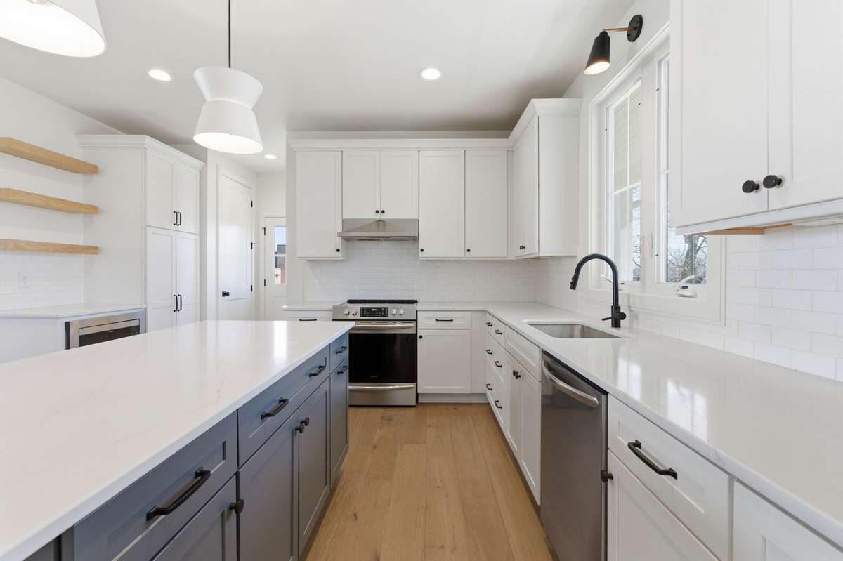 Fabulous light fixtures add to the design.