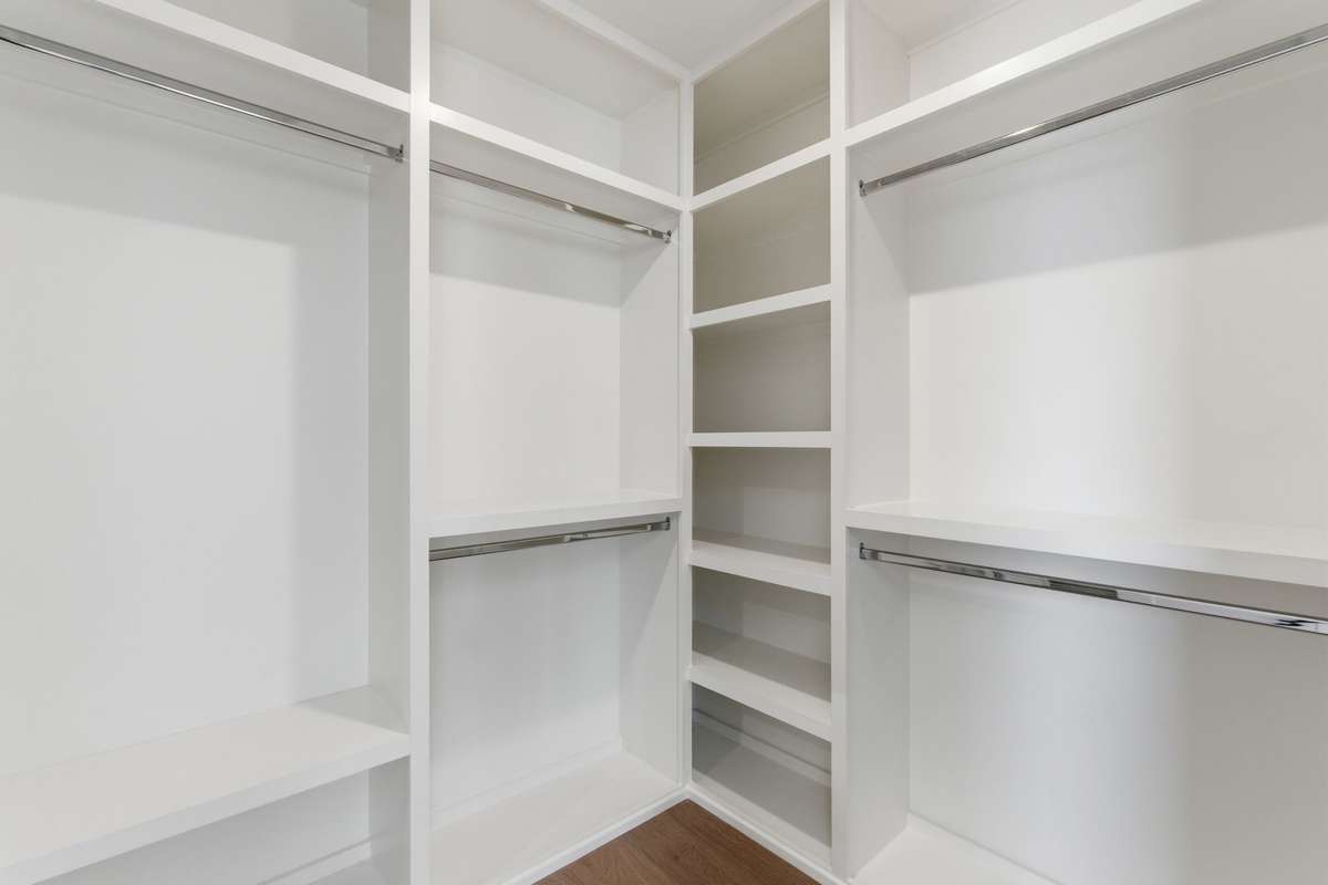Built-in shelving for optimal closet storage.