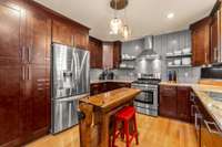 Refrigerator is LG.  All stainless appliances in this beautifully remodeled Kitchen.