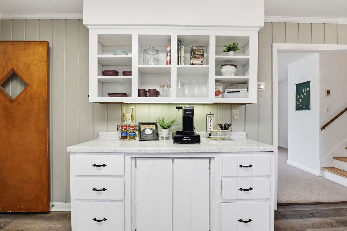 Great space for a coffee bar and plenty of storage.