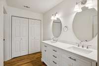 Wonderful new dual sink vanity with lots of storage.