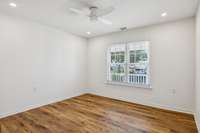 The guest bedroom is located at the front of the home.