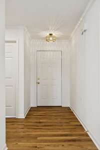 Entryway has a lovely new lighting fixture.