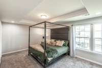 The primary bedroom offers generous space with a tray ceiling, expansive closet, and ensuite retreat.